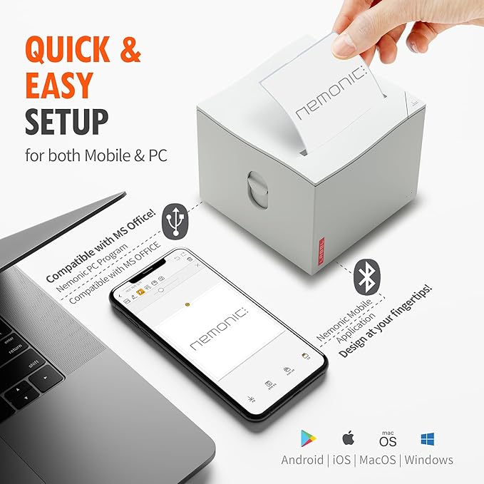 Nemonic Label Printer | Inkless Bluetooth Thermal Label Printer for Small Business | Durable Shipping Label Maker & Portable Wireless