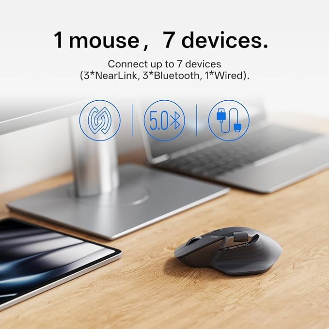 Rapoo MT760 PRO Wireless Mouse, NearLink + Bluetooth 5.0 Multi-Device, 12K DPI, 2K Polling, Ergo for Work & Gaming, 11 Programmable Buttons, On-Board Memory, Quiet Clicks, USB-C, 120 Days Battery Life