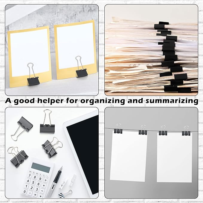Yexiya 600 Pcs Medium Binder Clips Paper Clips Office Supplies Paper Clamps for Teachers Students School Office Business Paperwork Supplies (Black, 1.25 Inch)