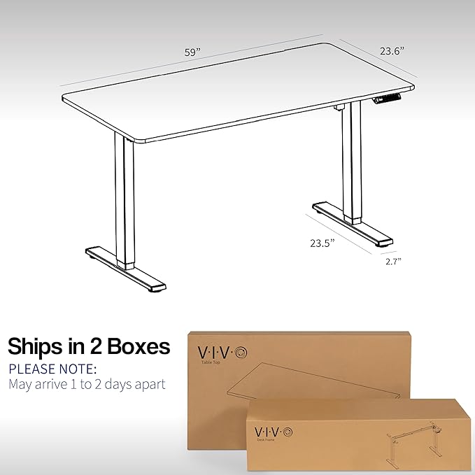 VIVO Electric 60 x 24 in Standing Desk, Memory Height Adjustment, 1B Series, One-Piece Dark Gray Top, White Frame, DESK-KIT-1W6G