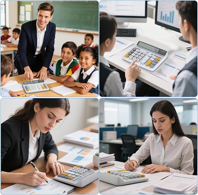 Desktop Calculator with Extra Large 5-Inch LCD Display, 12-Digit Two Way Power Solar & Battery Office Calculator with Big Buttons for Business, Accounting & Home Use(Grey)