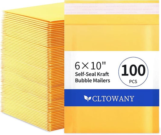 Kraft Bubble Mailers 6×10'' Inch 100 Pack Yellow Padded Envelopes Self-Sealing Mail Shipping Bags for Mailing Cards Jewelry Makeup and Small Business Packaging