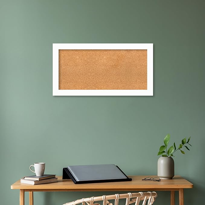 Amanti Art Natural Cork Board for Wall, 17x33 Vision Board with White Frame, Medium Corkboard Office Decor for Home Organization, Casual Corkboard Pinboard to Display Items for Home Organization in