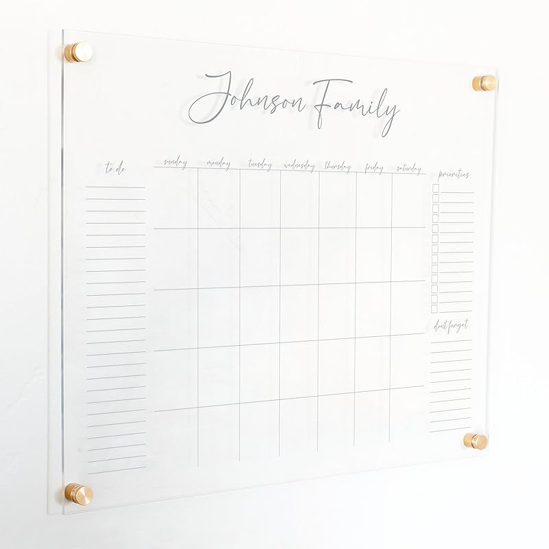 Personalized Clear Acrylic Calendar for Wall, Calendar Whiteboard for Wall, Dry Erase Wall Calendar, Wall Calendar Organizer System for Home (Cursive, Grey, 23"W x18.5"H)