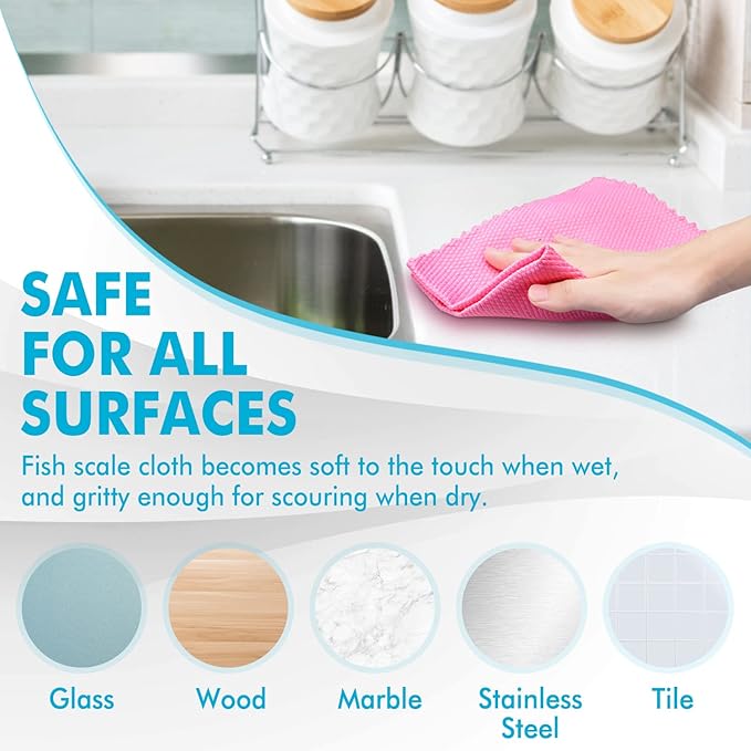 Streak Free Window Cleaning Cloth Miracle Microfiber Cloths for Glass,Kitchen,Counter,Mirror Lint Free Dish Drying Cloths Glass Polishing Rag,All-Purpose,Reusable,Fish Scale Nanoscale towel Pack of 12