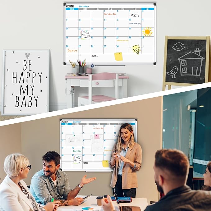 XBoard Magnetic Calendar Whiteboard 36" x 24" - Monthly Calendar Dry Erase Board, Reusable Colorful Calendar Board, Silver Aluminium Framed Monthly Planning Board