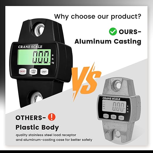 Digital Hanging Scale, 1102lb Crane Scale, 500kg Black Digital Electronic Weighing Scale with LCD Display for Hunting, Outdoor, Bass Fishing, Big Game, Farm