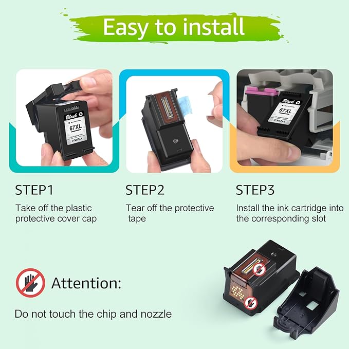 greencycle 67XL Remanufactured Ink Cartridge Compatible with HP 67 XL DeskJet 1255 2722 DeskJet Plus 4122 4123 4132 Envy 6052 6055 Envy Pro 6452 6455 Printers (Black 1 Pack, Tri-Color 1 Pack)