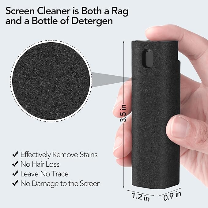 3 Pcs Fingerprint Proof Screen Cleaner, 3 in 1Touchscreen Mist Cleaner Spray Wipe Screen Cleaner Soft Fiber Flannel, Safe for All Phones Glasses Tablet Laptop TV Watch Screens(Grey)