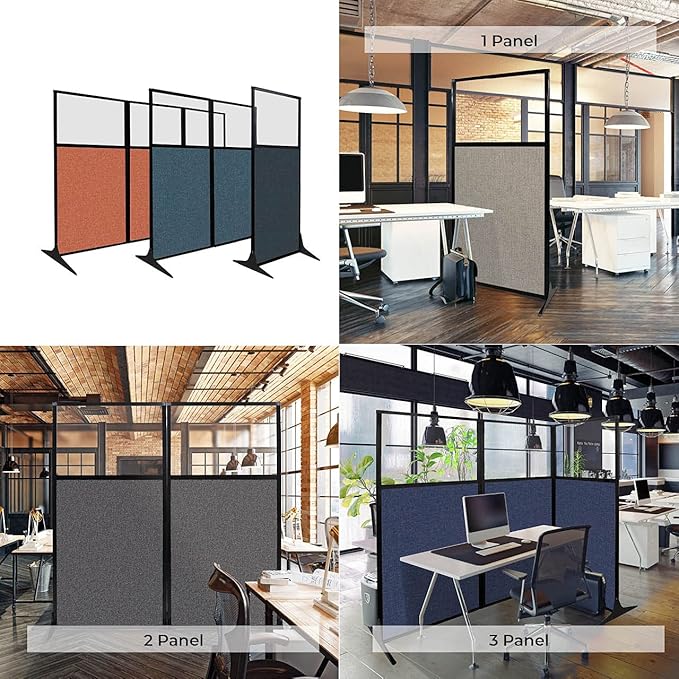 Versare Workstation Partition | Portable Wall Divider | Modern Office Cubicle | Free Standing Privacy Screen | Flexible Work Space | 66" x 70" Slate Fabric Panels