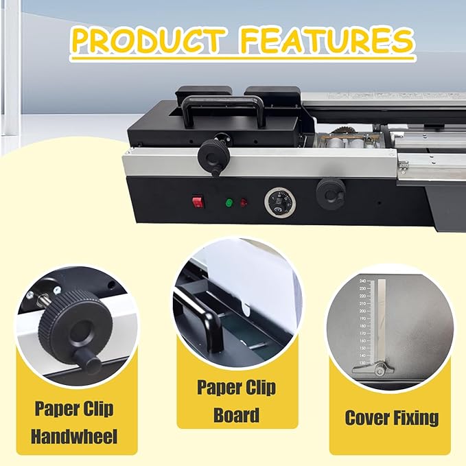 TECHTONGDA Hot Melt Glue Binding Machine A4 Desktop Hot Glue Book Binder, 110V Manual Book Binding Machine with Double Roller Applicator, 200 Books Per Hour