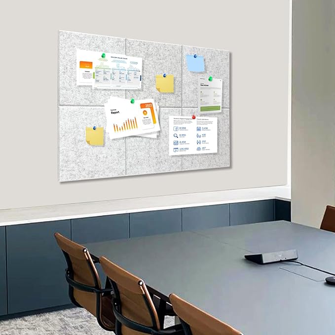 Large Cork Board for Wall with Pins, 36" x 24" Bulletin Board Self-Adhesive Pin Board | Customized 6 Packs Felt Tiles for Office Home Wall Decor