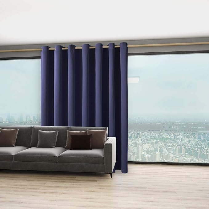 BONZER Room Divider Curtain Total Privacy Wall Extra Wide Thermal Insulated Blackout Curtains for Slide Window, 96L x 150W Inch (8L x 12.5W ft), 1 Panel, Navy