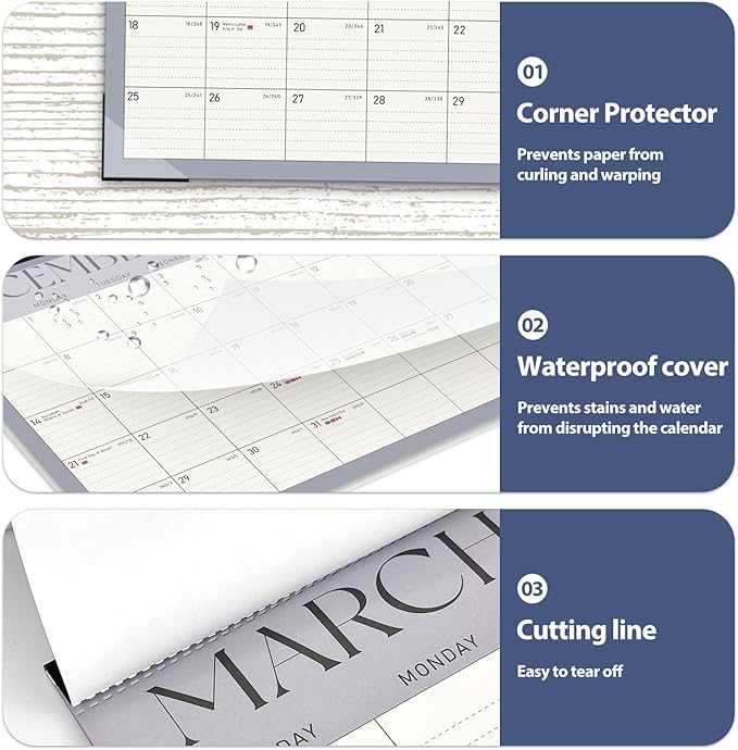 Desk Calendar 2025-2026, Monthly Desktop Large Calendar (July 2025 - December 2026) 17" x 12" Desk Wall Planner for Family Office Teacher School, Blue