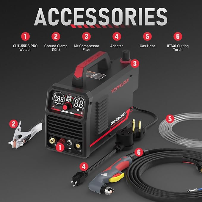 YESWELDER 55 Amp Plasma Cutter Non-High Frequency, Large LED Digital Display Non-Touch Pilot Arc, Digital DC Inverter 110/220V Dual Voltage Plasma Cutting Machine CUT-55DS PRO NEW