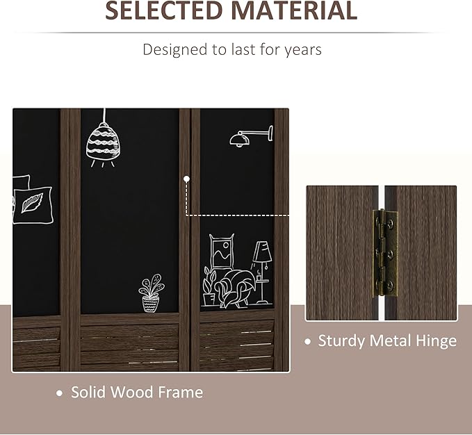NicBex Room Divider 4 Panel Room Dividers with Black Boards Partition Room Dividers and Folding Privacy Screens 5.5 FT Wall Divider for Home, Office, Room Separation,63.75"W x 0.75"D x 67.75"H,Brown