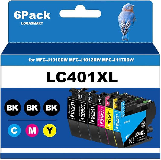 LC401XL Ink Cartridges for Brother Printer Compatible for LC401 Ink Cartridges for MFC-J1010DW MFC-J1012DW MFC-J1170DW Printer 6 Pack (3 Black, 1 Cyan, 1 Magenta, 1 Yellow)