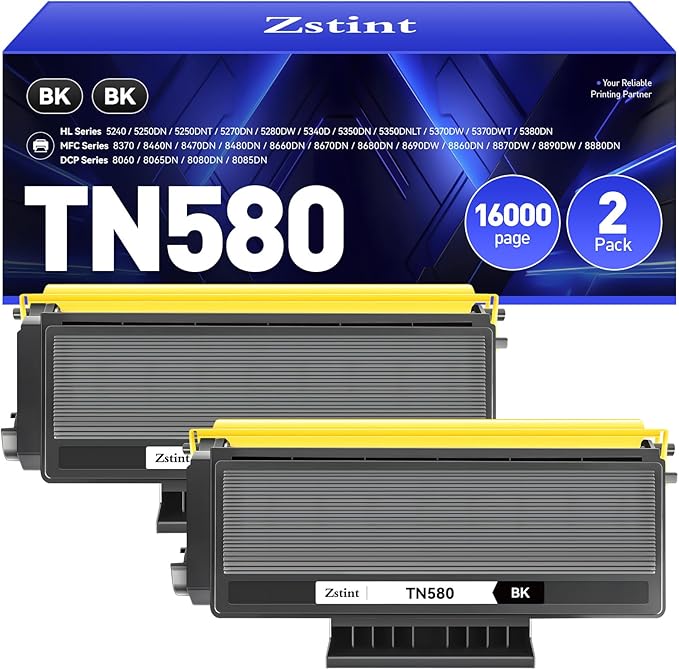 TN580 Toner Cartridge Black 2-Pack Compatible for Brother TN-580 HL-5370DW HL-5340D DCP-8060 DCP-8065DN 8085DN 8080DN HL-5240 5340D 5350DN 5370DW 5250DN MFC-8660DN 8480DN 8680DN 8690DW 8890DW Printer