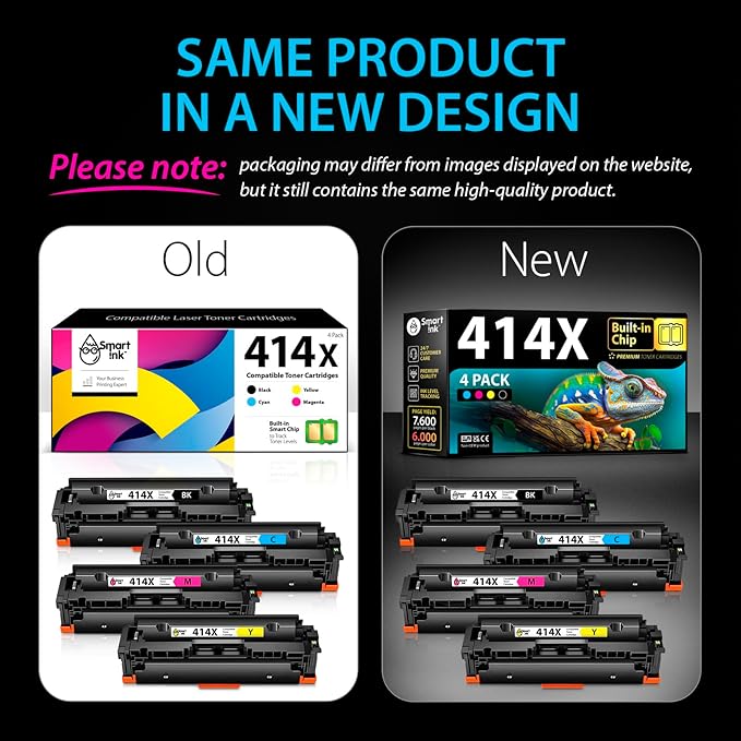 Smart Ink Compatible 414X Toner Cartridge Replacement for HP 414 X with Built-in Chip (4 Pack) to use with Color Laserjet Pro MFP M479fdw M479fdn M479fdw M454dw M454dn (Black Cyan Magenta Yellow)