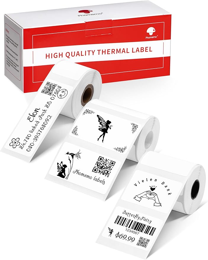 Phomemo Labels Set, M220 M110 M108 M250 M260 M150 M221 M120 M200 Label Maker Tape,Black on White Thermal Paper Self-Adhesive Stickers, Include 1.57'' x 1.18'',1.96'' x 1.18'',1" x 2-5/8"