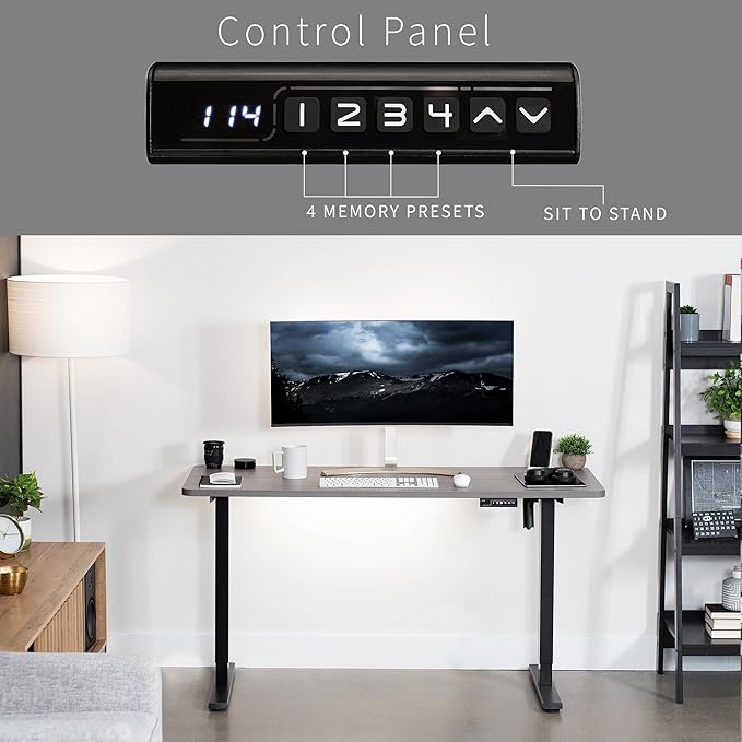 VIVO Electric 60 x 24 in Standing Desk, Memory Height Adjustment, 1B Series, One-Piece Dark Gray Top, Black Frame, DESK-KIT-1B6G