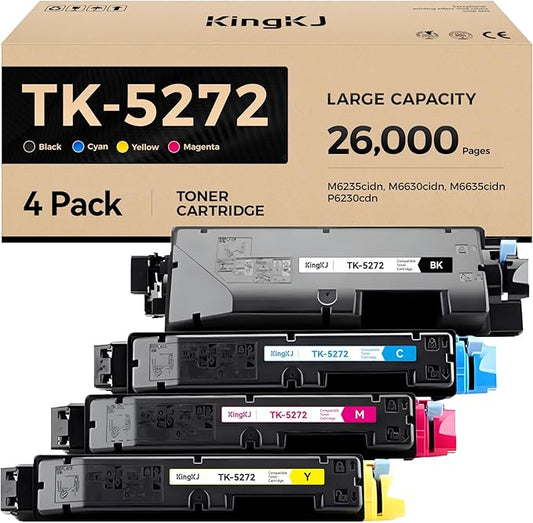 TK-5272 TK5272 Toner Cartridge 4-Pack High Yield Replacement for Kyocera TK-5272K TK-5272C TK-5272M TK-5272Y Compatible with ECOSYS M6235cidn M6630cidn M6635cidn P6230cdn Laser Printer Ink Black Color
