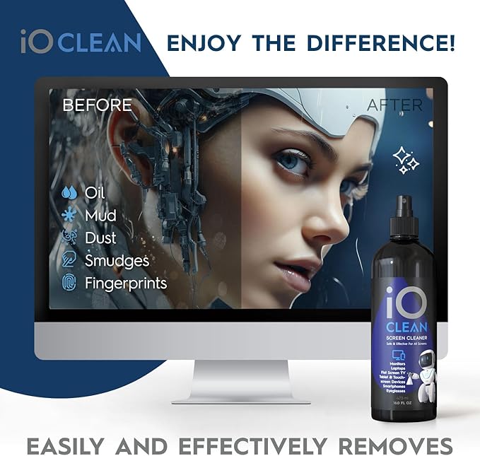 Screen Cleaner Spray (16oz+16oz) – Best Large Cleaning Kit for LCD LED OLED TV, Smartphone, iPad, Laptop, Touchscreen, Computer Monitor, Other Electronic Devices – 2 Microfiber Cloths and 4 Nozzles