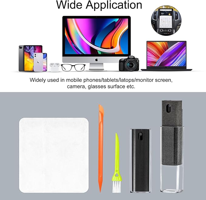 walrfid 2 Pack Car Screen Cleaner, Computer Screen Cleaner Spray and Wipe, Laptop Cleaning Mist Kit for Electronic iPad, iPhone, Phone, MacBook, TV, Monitor Display, WF-4pcsPW-BlackGrey