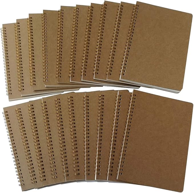 YUREE Spiral Notebook A5/Softcover Spiral Journal, Square Grid Pages, 50 Sheets (100 Pages), 8.45" x 5.8", Brown, 20 Pack