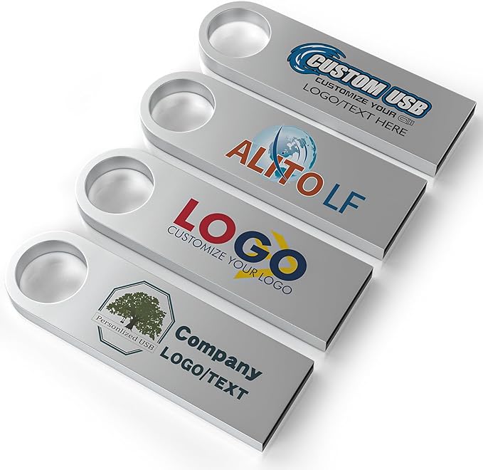 ABLAZE Custom Flash Drive 4GB 10 Pack, Personalized USB with Your Logo Metal Thumb Drives USB 2.0 Memory Stick Pendrive (Sliver)