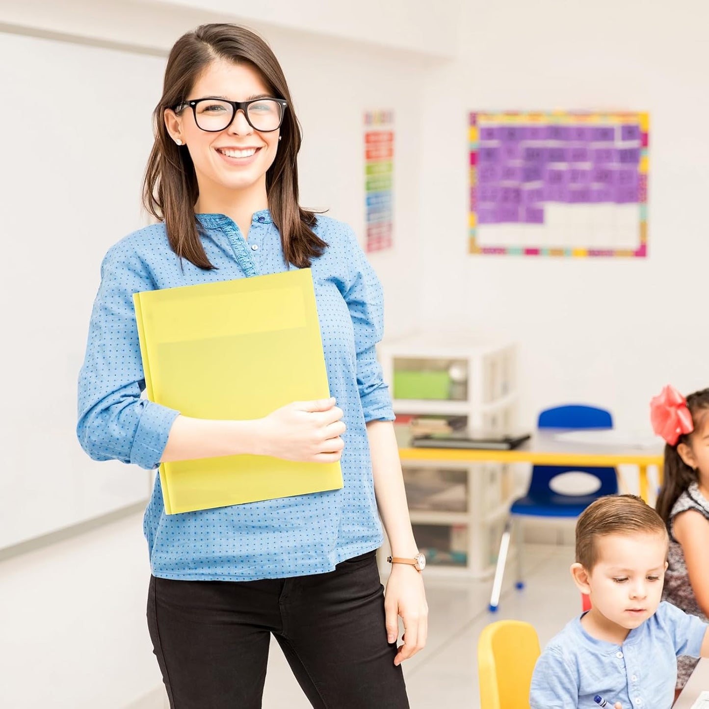 Patelai 48 Pcs Plastic Folders with 2 Pockets and 3 Prongs Home Folders with Card Slot Letter Size Heavy Duty Report Covers for Back to School(Purple, Orange, Pink, Yellow, Green, Blue,Classic)