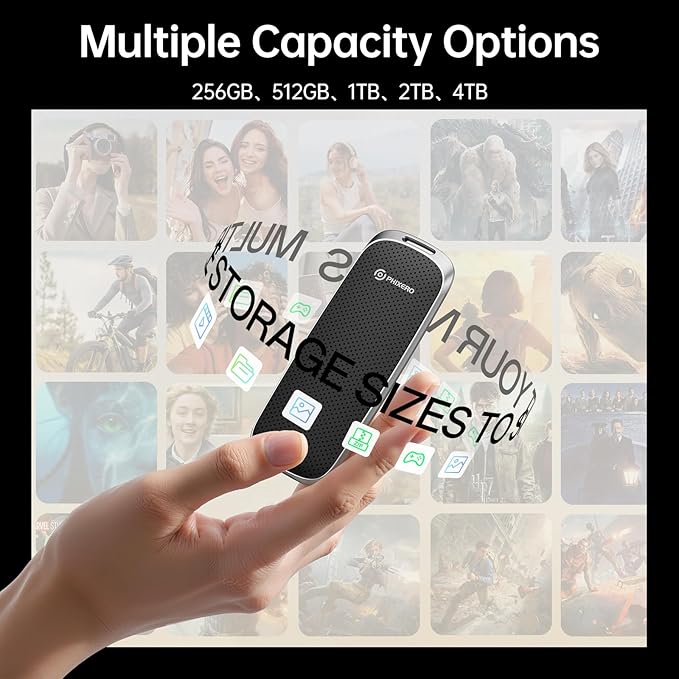 PHIXERO P10PRO External NVMe SSD 512GB, Up to 1050MB/s, USB 3.2 Gen2, Includes 2-in-1 USB C Cable, Portable Hard Drive for iPhone 15+/Android/Windows/Mac, Black