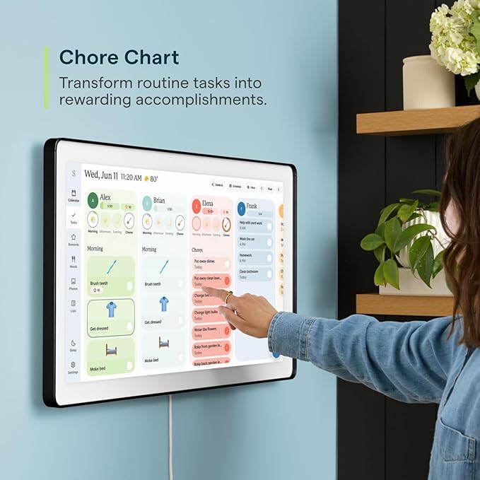 Skylight Calendar Max: 27-Inch Smart Digital Calendar & Chore Chart, Family Organizer with Interactive Touchscreen Display – Wall Mountable in Portrait or Landscape, Charcoal Shadowbox Frame