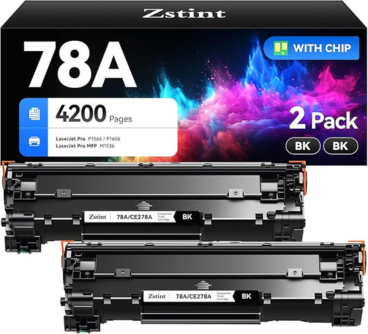 78A Black Toner Cartridge 2-Pack High Yield with Chip Replacement for HP 78A CE278D CE278A Toner Cartridges Compatible with HP Laserjet Pro MFP M1536dnf P1606dn P1560 P1566 P1606 M1536 Series Printer