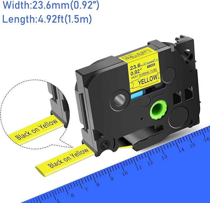 10 Pack Compatible for Brother P-Touch HSe-651 HSe651 HS-651 HS651 Black on Yellow 23.6mm 0.92'' Heat Shrink Tubing Label Tape for Wire Cable use in PT-P900 D800W P710BT P700 Label Printer