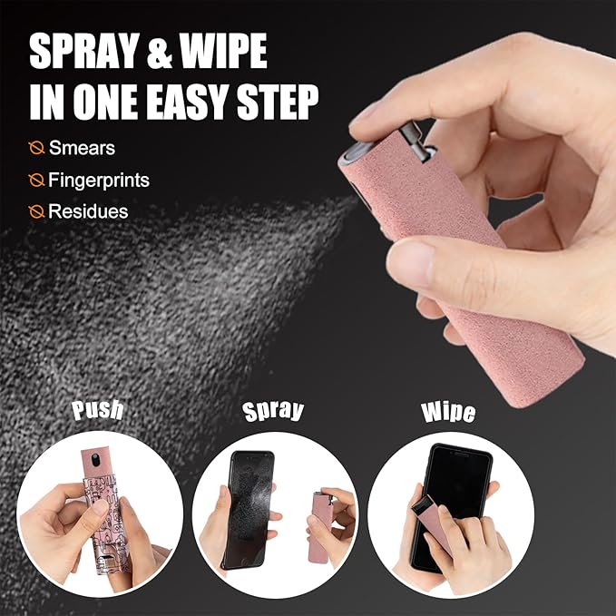 walrfid Graffiti Computer Screen Cleaner, Car Screen Cleaner Spray and Wipe, Electronic Cleaning Spray for Laptop iPad, iPhone, MacBook, TV, Monitor, Tablet Display, with Black Case - Pink