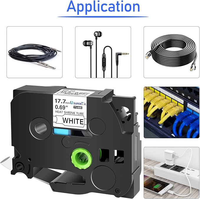 10PK Compatible for Brother Ptouch HSe-241 HSe241 HS-241 HS241 Black on White Heat Shrink Tube Label Tape use in PT-D400 PT-D600 PT-E300 PT-E500 PT-P750WVP Printer (0.69''x 4.92ft)