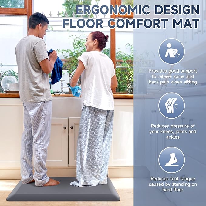 4/5 Inch Thick Kitchen Mats for Floor, StepRite Kitchen Rug for Standing Desk, Non-Slip, Thicker, Stain Resistant, Waterproof, Comfort Anti Fatigue Floor Mat for Home, Kitchen, Office - Grey,32*20''