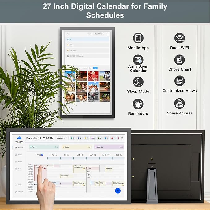 Smart Digital Calendar Chore-Chart-for-Business Planner - 27" Touchscreen Interactive Display Electronic Calendar for To Do List, Auto-Sync Google iCloud Outlook Calendars, Wall Mountable for Mom Dad
