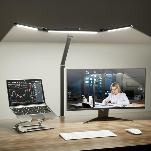 Honeywell LED Desk Lamp with Clamp, HJ3 Sunturalux Architect Desk Lamp for Home Office, Eye-Caring Computer Desk Light 22W 4 Color Modes Clip on Light Stepless Dimming Task Lamp for Working