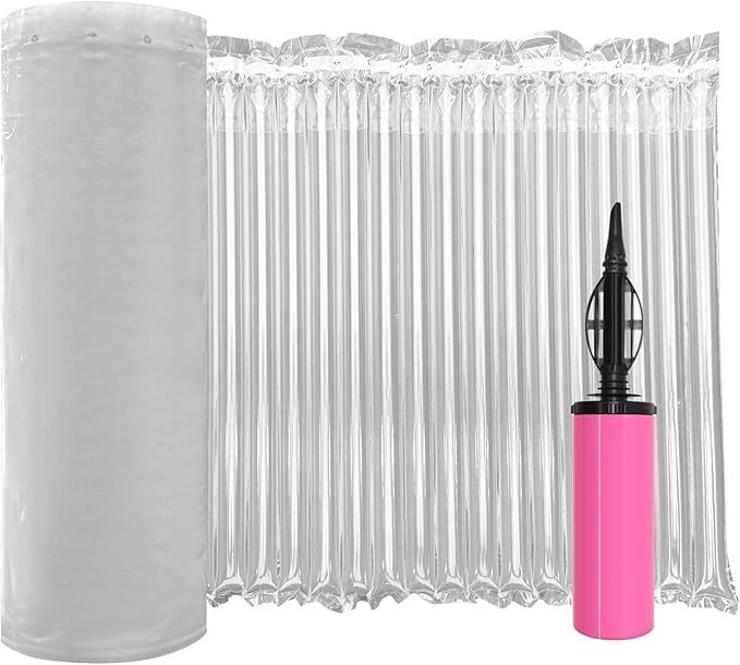 Large Bubble Cushioning Wrap for Packing 15.75inch*164feet Inflatable Air Pillows for Shipping & Moving Fragile Items Heavy Duty Wine Packaging Glass Bottle Packing Material with Pump, 55um
