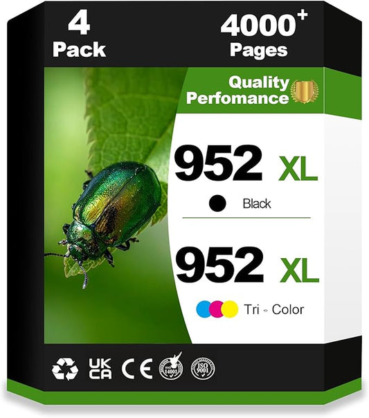952XL Ink Cartridges Black Tri-Color Combo Compatible Replacement Work with HP OfficeJet Pro 7720 7740 8200 8210 8216 8218 8700 8710 8714 8715 8716 8717 8720 8724 8725 8726 Printer(4 Pack, BCMY)