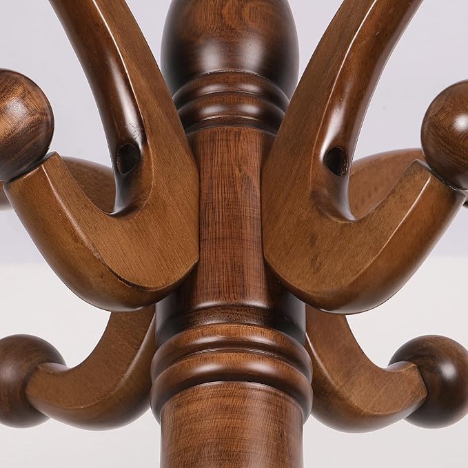 Coat Rack Freestanding Tree Stand with 8 Hooks, 79'' Heavy Duty Premium Ash Wood Hanger Stand, Floor Standing Clothes Hat for Entryway, Corner,Hallway,Bedroom, Office,Brown-Style 2