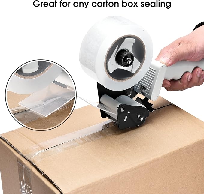 Packing Tape Dispenser Gun, Pacific Mailer 2 Inch Tape Gun Dispenser with 2 Inch Carton Packing Tape, Lightweight Industrial Side Loading Tape Dispenser - Black