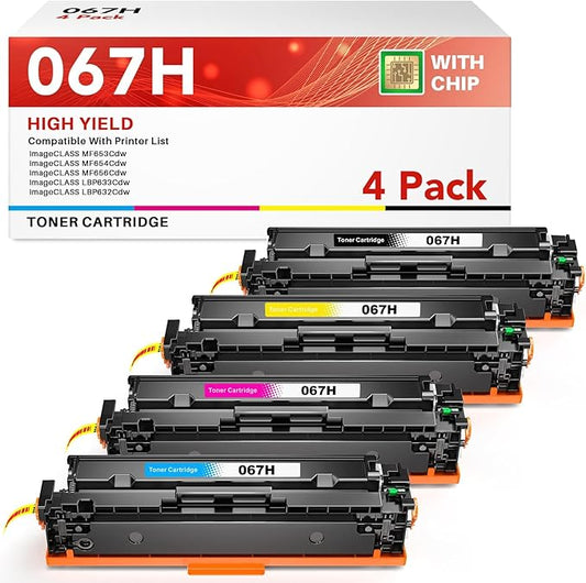 067H Toner Cartridge Set Compatible Replacement for Canon CRG-067H 067 Toner Work with imageCLASS MF654Cdw MF656Cdw MF653Cdw LBP633Cdw LBP632Cdw Printer (4 Pack,BK/C/M/Y)