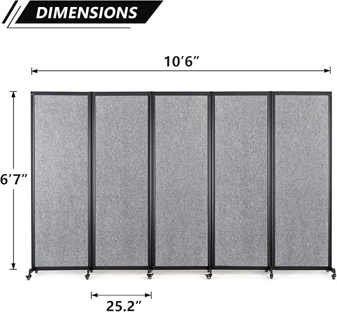 Room Partition,Office Divider,Portable Commercial Screen Dividers,Privacy Partition Separator,Classroom School Dividers,10'6"L* 6'7"H,5 Panel,Light Grey