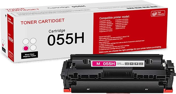 1 Pack 055H 3018C001 Magenta Whit chip Toner Cartridge: Compatible CRG 055H 3018C001 Replacement for Canon Color ImageClass MF740 LBP660C LBP664Cdw MF740C MF745Cdw i-SENSYS LBP660 MF740 Printer