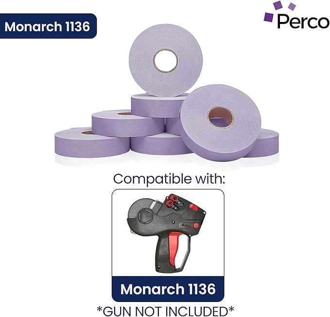 Perco Lavender Pricing Labels for Monarch 1136 - 14,000 Labels, 8 Rolls, Ink Roll Included