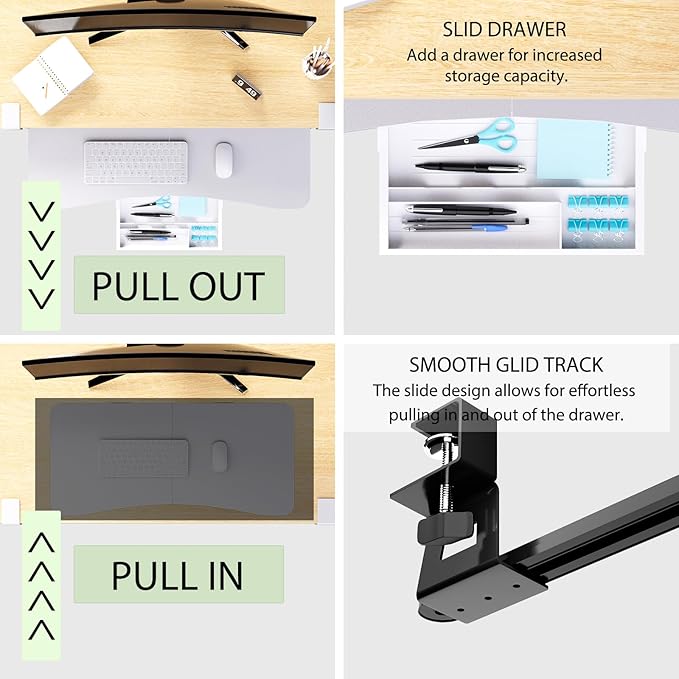 Desktop Keyboard Tray, Under Desk Pull Out,25.59" X 11.81" Large Size Radian Keyboard Tray with C-Clip Mount, Easy Installation, Computer Keyboard Stand, for Home Study and Office(White)