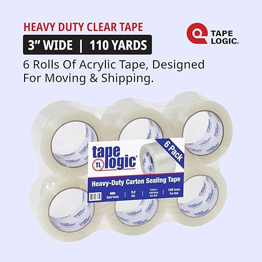 Tape Logic 3" x 110 yds Acrylic Packing Tape 2.2 Mil, Clear (6-Pack) Heavy Duty Packing Tape Rolls for Sealing Boxes at Home, Warehouse, & Office, Supplies for Packaging, Shipping, Moving